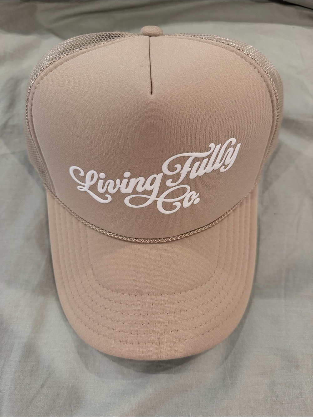 Living Fully Co. Women's Trucker Hat in Beige